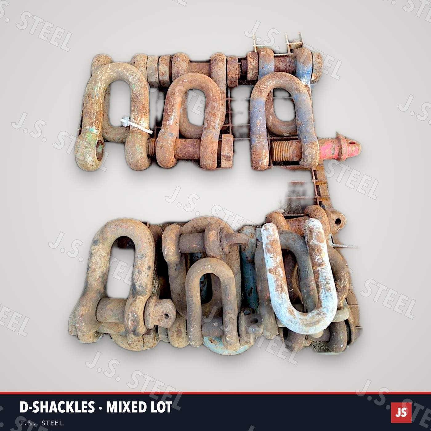 Mixed lot of used ex-ship D-shackles with pins