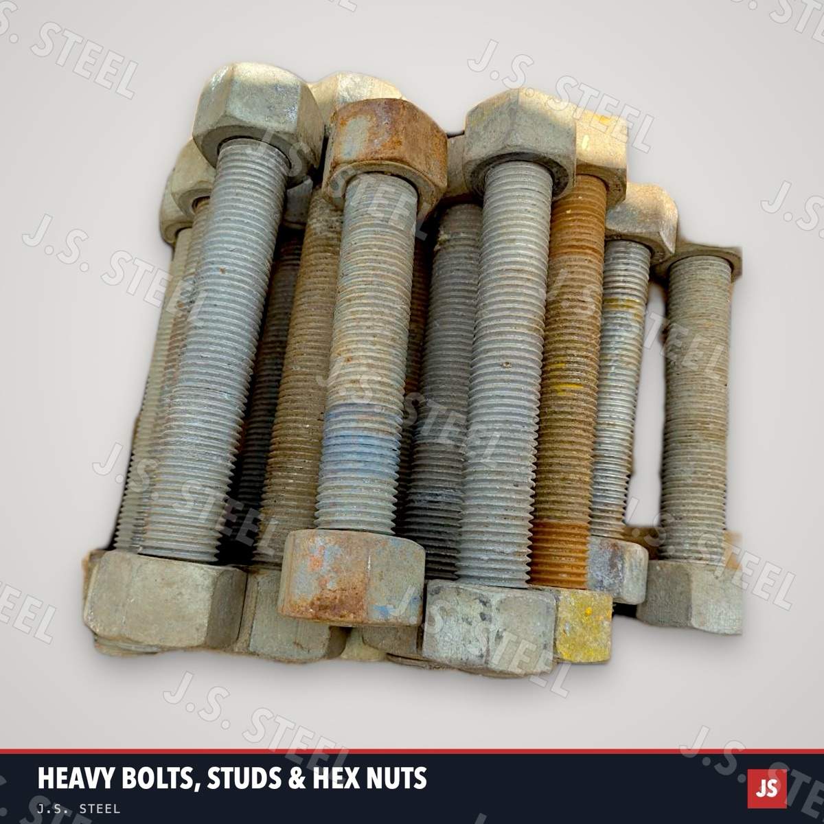 Used heavy bolts, studs and hex nuts from Alang ship recycling